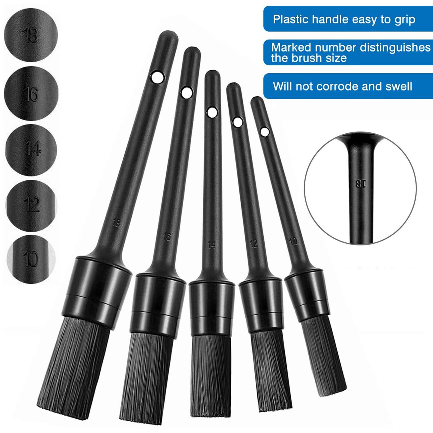 Professional 5-Piece Interior Detailing Brush Set