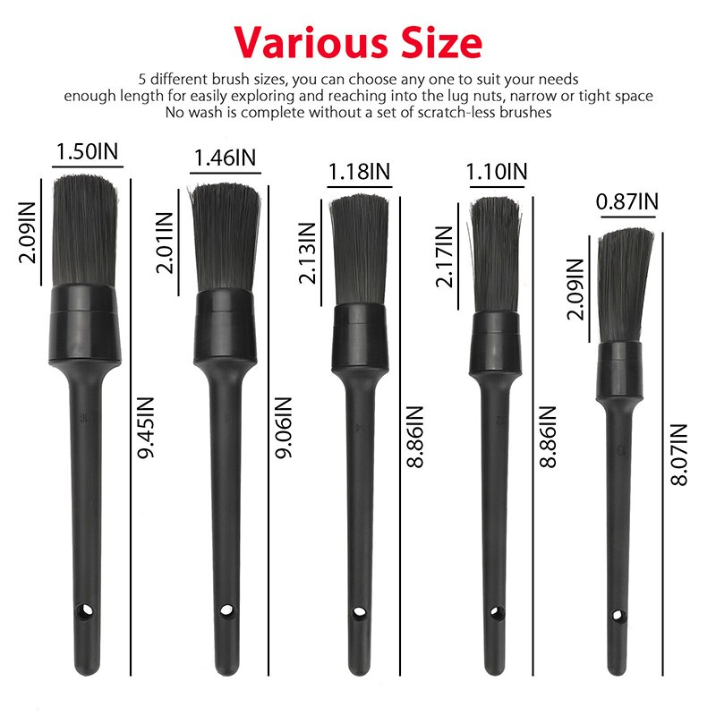 Professional 5-Piece Interior Detailing Brush Set